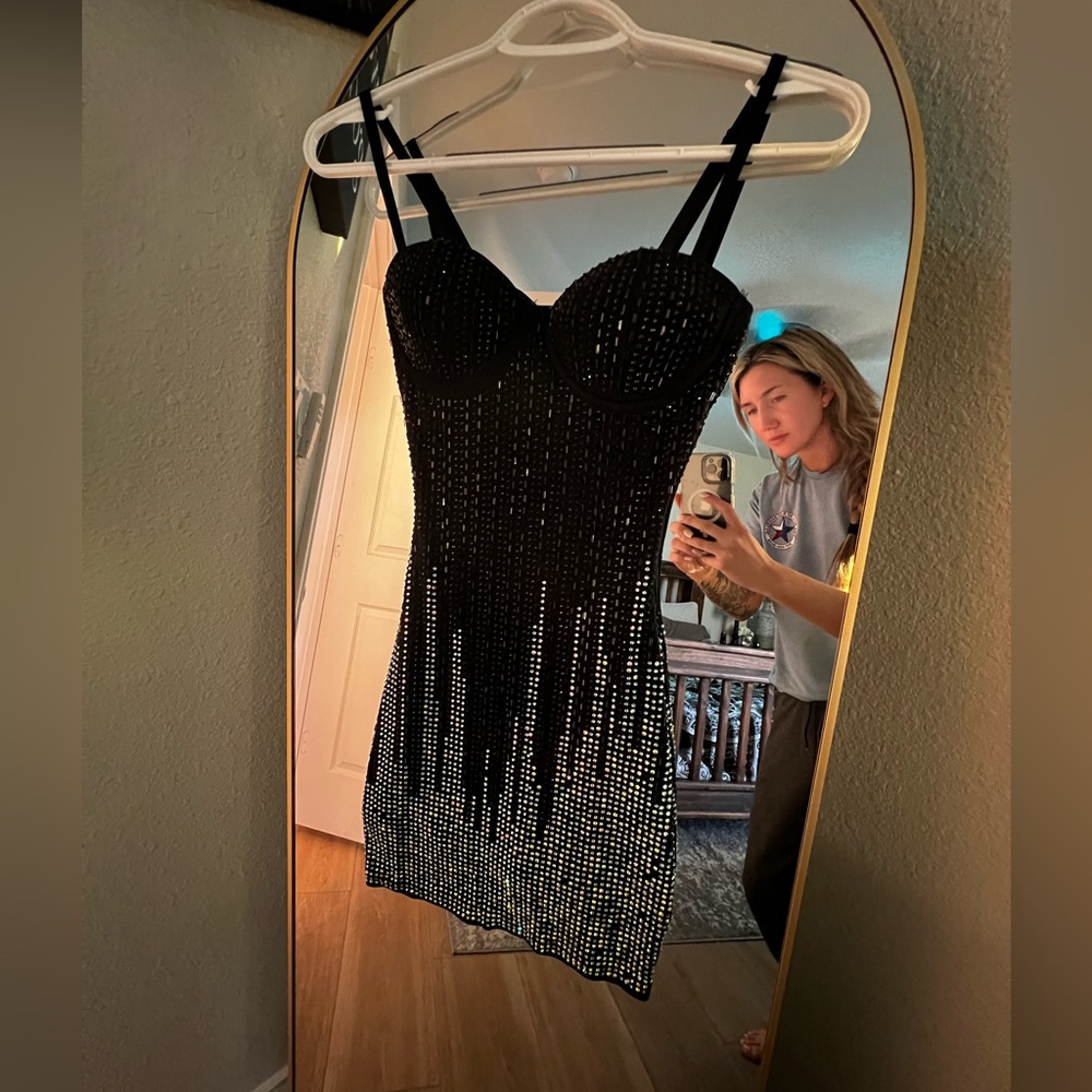 Windsor black rhinestone mini dress